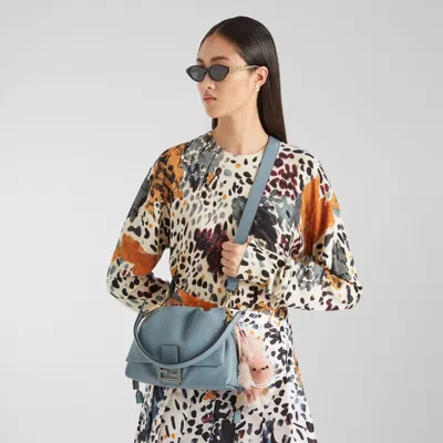 Fendi Women Mamma Baguette Medium Leather Crossbody Bag In Blue