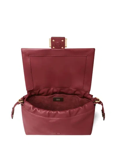 Fendi Women Mamma Baguette Medium Leather Crossbody Bag In Burgundy