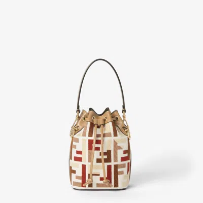 Fendi Mon Tresor Canvas Bucket Bag With Ff Embroidery In Multi