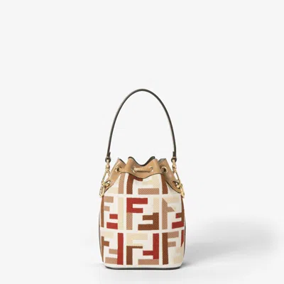Fendi Mon Tresor Canvas Bucket Bag With Ff Embroidery In Multi