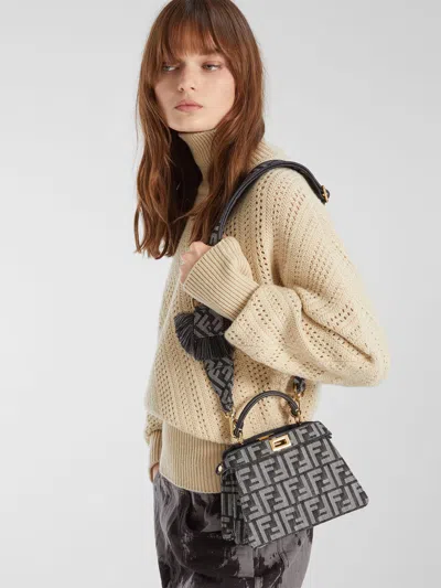 Fendi Peekaboo Petite Shoulder Bag Gold Hardware In Gray