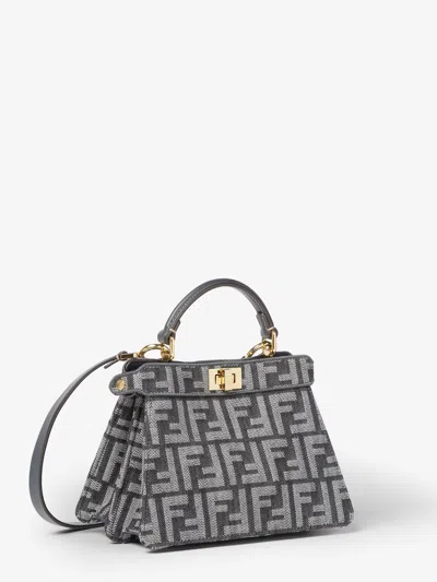 Fendi Peekaboo Petite Shoulder Bag Gold Hardware In Gray