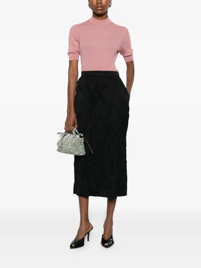 Fendi Knit Pullover With Crew Neck And Ribbed Texture In Pink