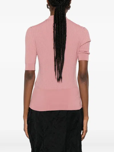 Fendi Knit Pullover With Crew Neck And Ribbed Texture In Pink