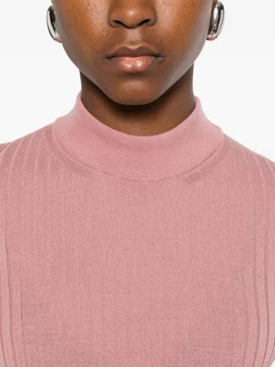 Fendi Knit Pullover With Crew Neck And Ribbed Texture In Pink