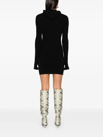 Fendi Short Fitted Black Wool Dress In Multi