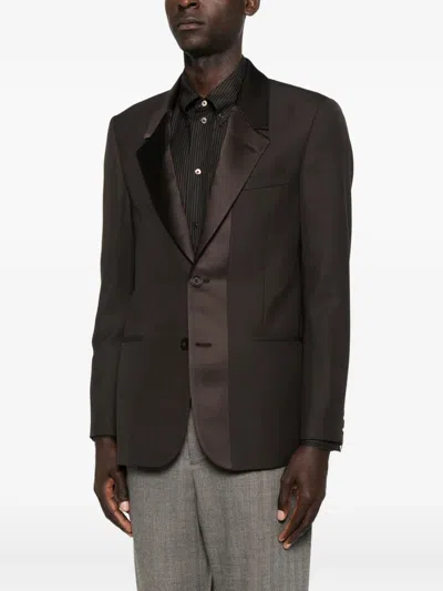 Fendi Men Brown Single-breasted Jacket With Notched Revers In Wool Blend Man In Black