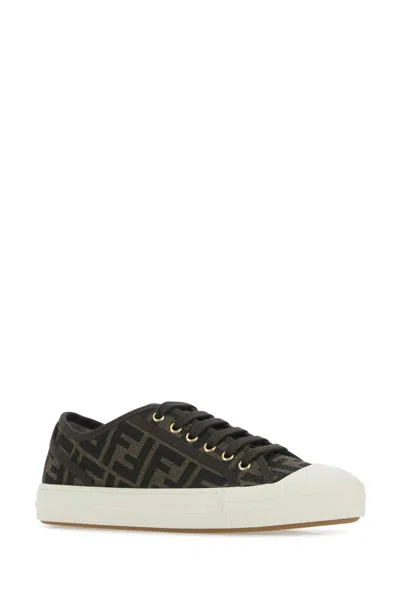 Fendi Low-top Sneakers With Monogram Pattern And Gold-tone Accents In Black