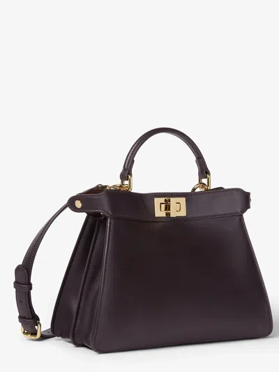 Fendi Small Peekaboo Iseeu Leather Bag With Cavallino Lining In Brown