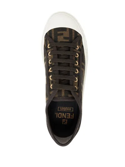 Fendi Low-top Sneakers With Monogram Pattern And Gold-tone Accents In Black