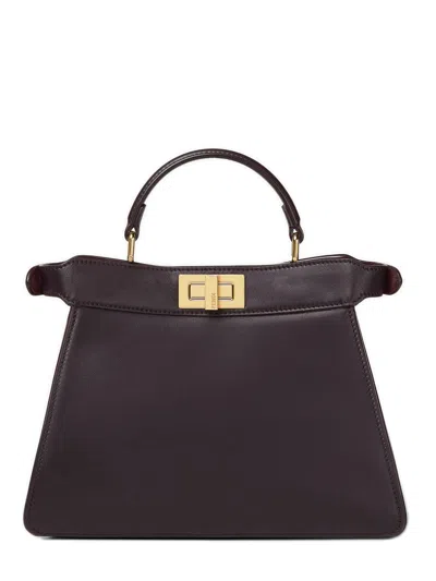 Fendi Small Peekaboo Iseeu Leather Bag With Cavallino Lining In Brown