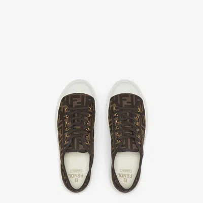 Fendi Men Brown Sneaker With All-over Ff Motif In Fabric Man In Black