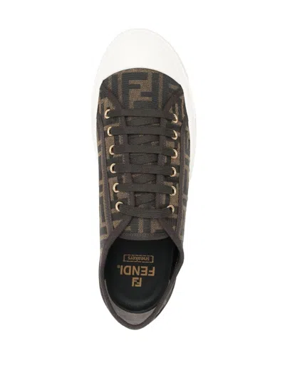 Fendi Men Brown Sneaker With All-over Ff Motif In Fabric Man In Black