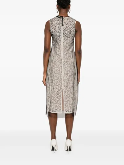 Fendi Sm Dress Black White Lace Flowers In Neutral