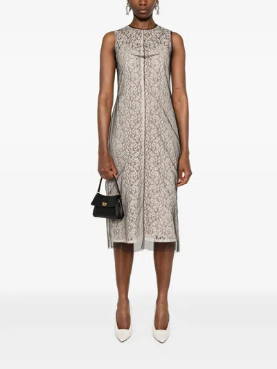 Fendi Sm Dress Black White Lace Flowers In Neutral