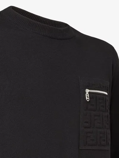 Fendi Regular Fit Wool Blend Pullover With Pockets In Black