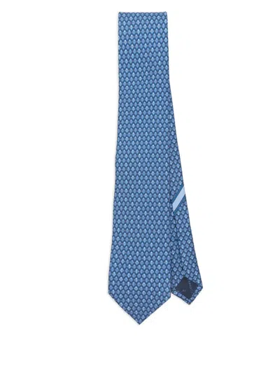 Ferragamo Polka-dot Pattern Silk Tie In Blue