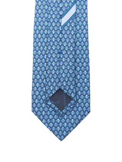 Ferragamo Polka-dot Pattern Silk Tie In Blue