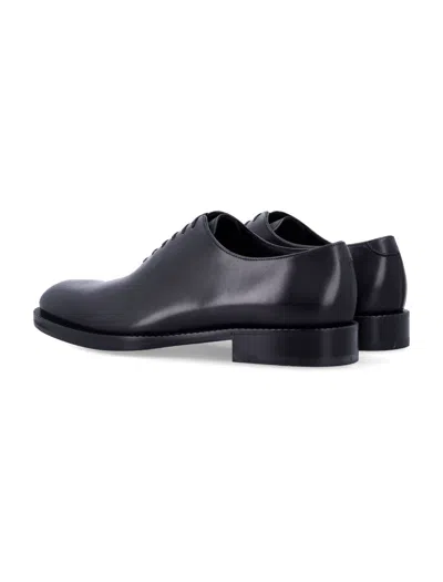 Ferragamo Almond Toe Brogues With Double Leather Sole In Black