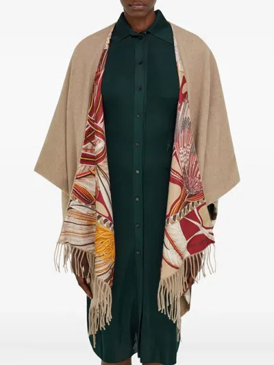 Ferragamo Cashmere And Giada Print Silk Reversible Cape In Multi