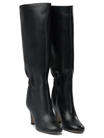 Ferragamo Knee-high Boots With Curled Design And Block Heel In Black