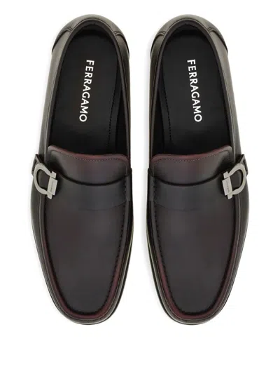 Ferragamo Loafers Metal Buckle Detail Round Toe In Brown