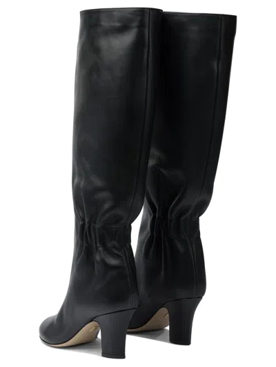 Ferragamo Knee-high Boots With Curled Design And Block Heel In Black