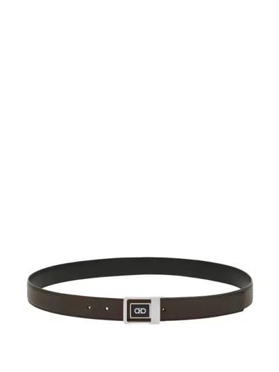 Ferragamo Reversible Leather Belt Square Buckle In Black