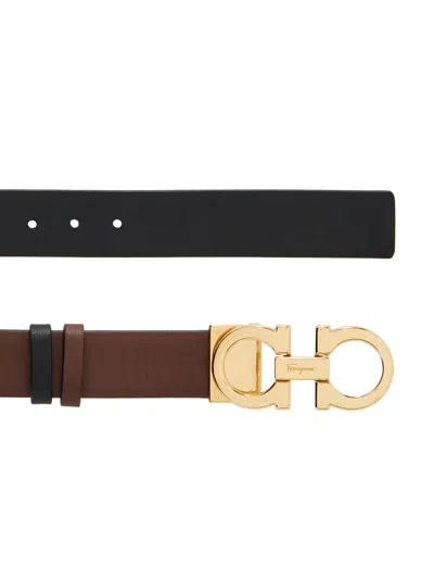 Ferragamo Double Gancini Buckle Belt In Brown