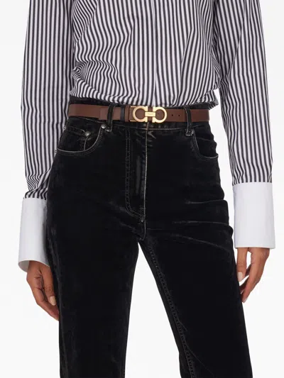 Ferragamo Double Gancini Buckle Belt In Brown