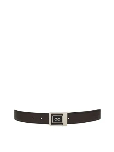 Ferragamo Reversible Leather Belt Square Buckle In Black