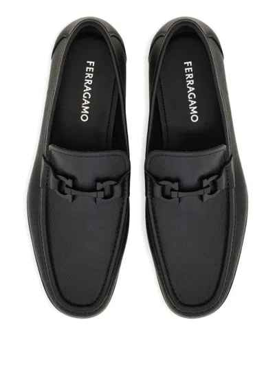 Ferragamo Grandioso2 Leather Loafers With Gancini Buckle In Black
