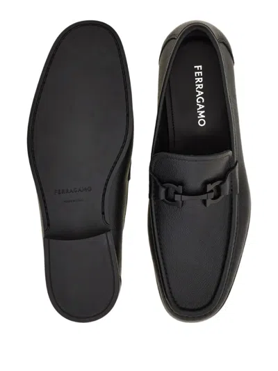 Ferragamo Grandioso2 Leather Loafers With Gancini Buckle In Black