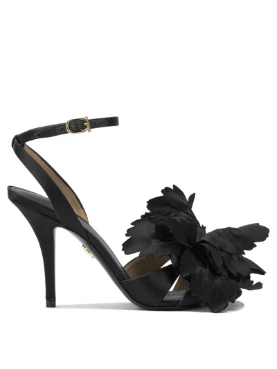 Ferragamo Satin Flower Sandal In Black