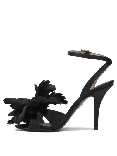 Ferragamo Satin Flower Sandal In Black
