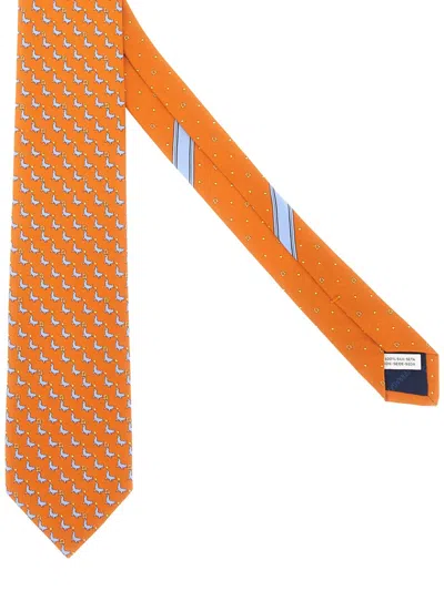 Ferragamo Men Seal Print Tie In Orange