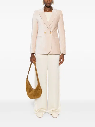 Forte Forte Double-breasted Velvet Jacket Featuring Pockets In Neutral