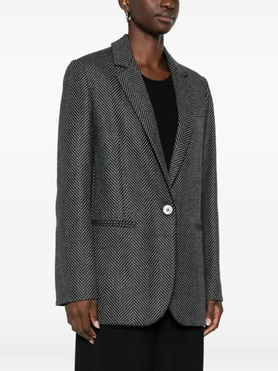 Forte Forte Herringbone Pattern Blazer Front Pockets In Gray
