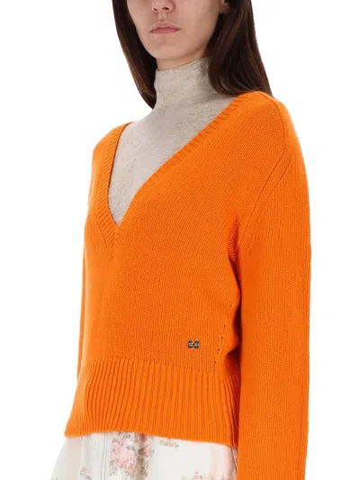 Ganni V-neck Cashmere Pullover In Orange