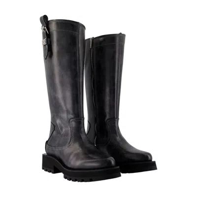 Ganni Buckle-accented Knee-high Boots With Zip Closure In Black