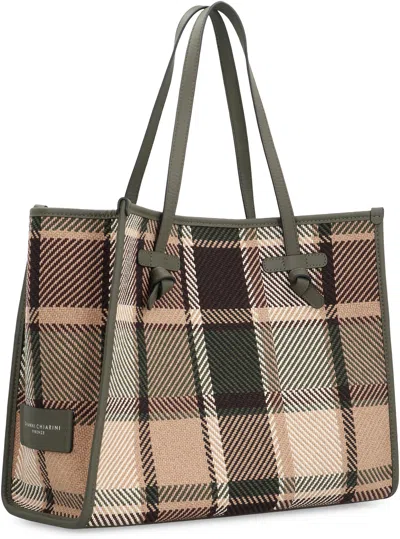 Gianni Chiarini Marcella Shopper Bag In Two-tone Canvas, With Leather Profiles And H In Multi