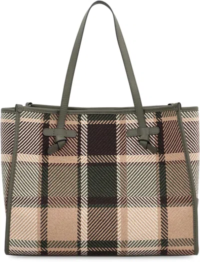 Gianni Chiarini Marcella Shopper Bag In Two-tone Canvas, With Leather Profiles And H In Multi