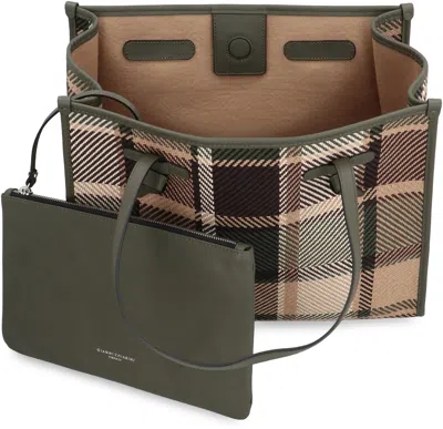 Gianni Chiarini Marcella Shopper Bag In Two-tone Canvas, With Leather Profiles And H In Multi