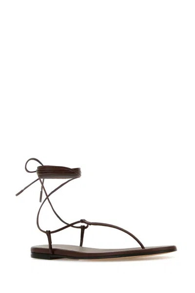 Gianvito Rossi Brown Nappa Leather Gwyneth Thong Sandals In Black