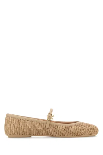 Gianvito Rossi Raffia Carla Ballerinas In Brown