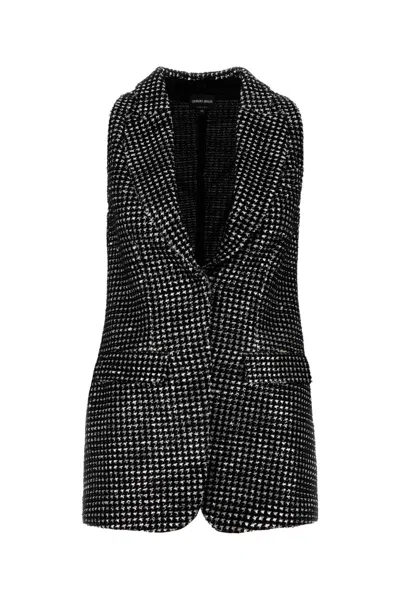 Giorgio Armani Textured Fabric Sleeveless Vest With Front Pockets In Green