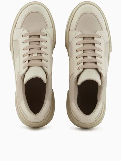 Giorgio Armani Nude Leather And Fabric Sneakers In Neutral
