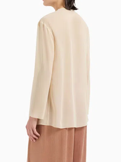 Giorgio Armani Silk Draped Shirt Front Pleats In Neutral