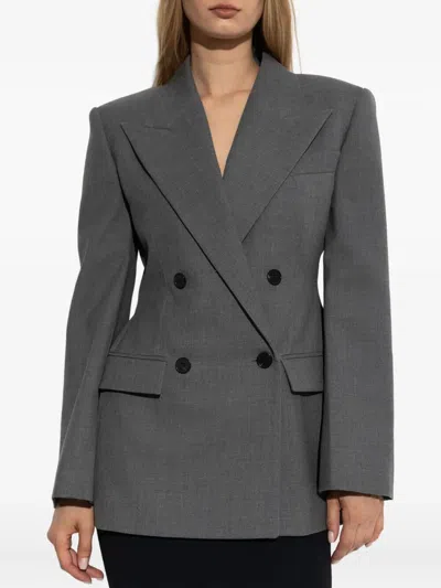 Givenchy Womens Double-breasted Peak-lapel Wool Blazer Medium Grey In Gray