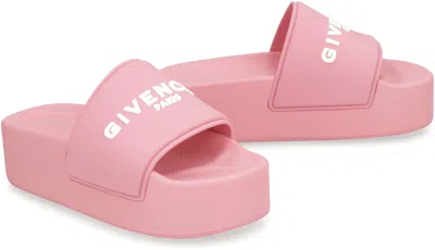 Givenchy Logoed Rubber Platform Slides In Pink